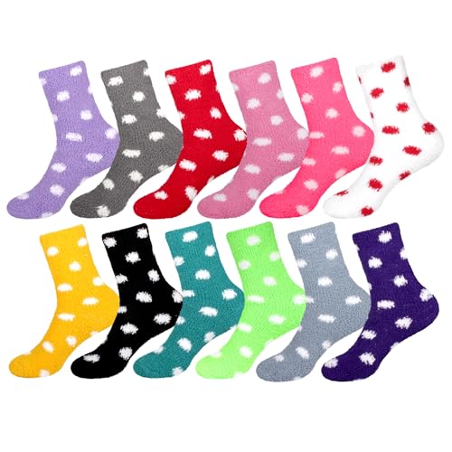 Image of BambooMN Colorful Fuzzy Socks - Assorted Super Soft Warm Microfiber Comfy Home Socks - Value Pack