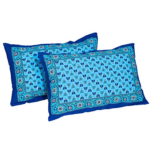 Image of Story@Home Pandora Collection 152 TC 100% Cotton Bedsheet for Double Bed with 2 Pillow Covers (90 X 108 Inch, Sky & Dark Blue)
