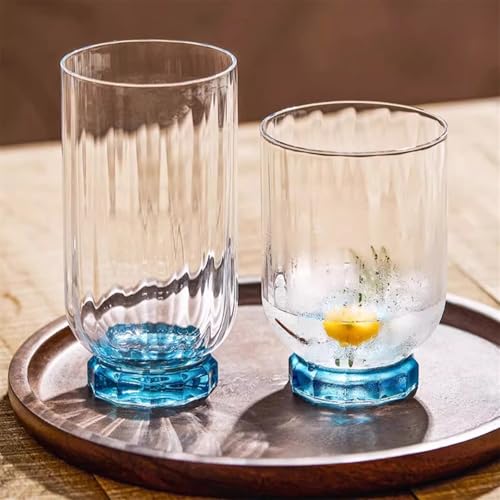 Vaso de vidrio azul acanalado grande con acabado resistente para mesa sutil 6