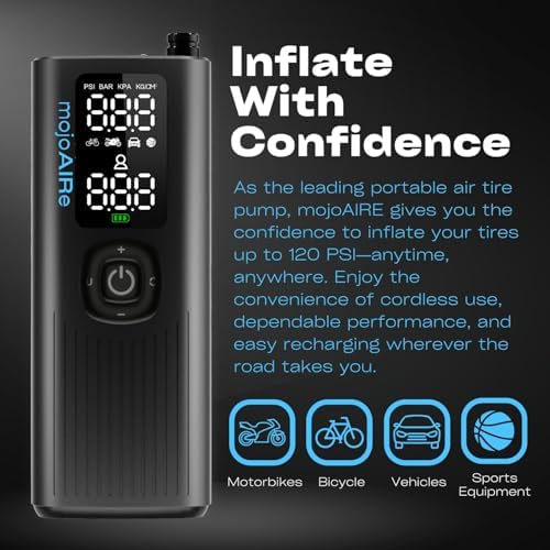 Close-up view of the inflator's digital LED display and control buttons.