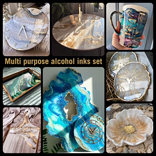 Metallic Alcohol Ink Set - Gold Metallic Mixatives Alcohol Pigment, High Concentrated With Extreme Shimmer Alcohol-Based Inks For Epoxy Resin Yupo Tumblers Cups Fluid Art Painting (4 * 15Ml/.5 Fl Oz) #TOP6