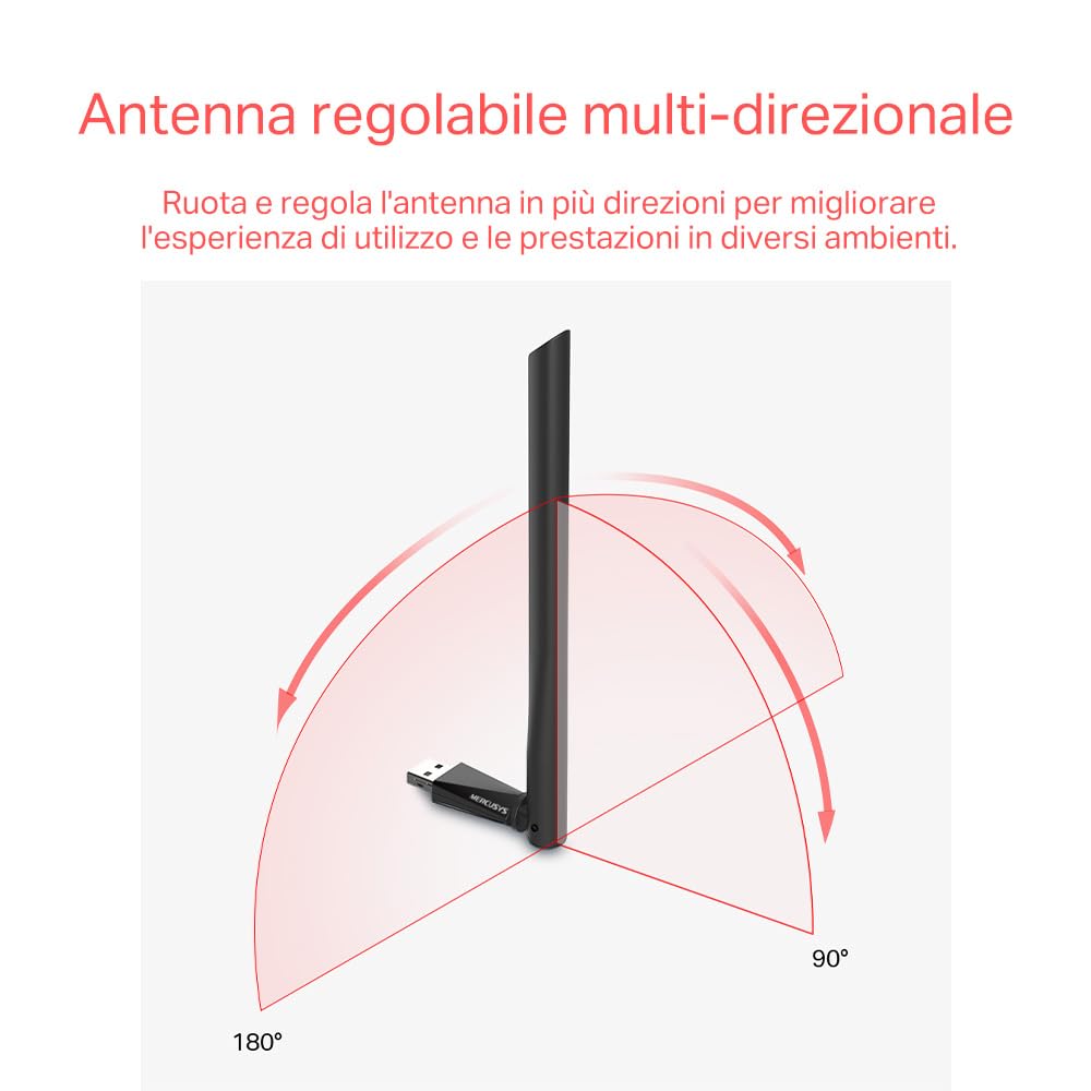 Mercusys TP-Link MU6H Adattatore WiFi AC650 USB ad Alto Guadagno Dual-Band 200Mbps 2.4GHz 433Mbps 5GHz