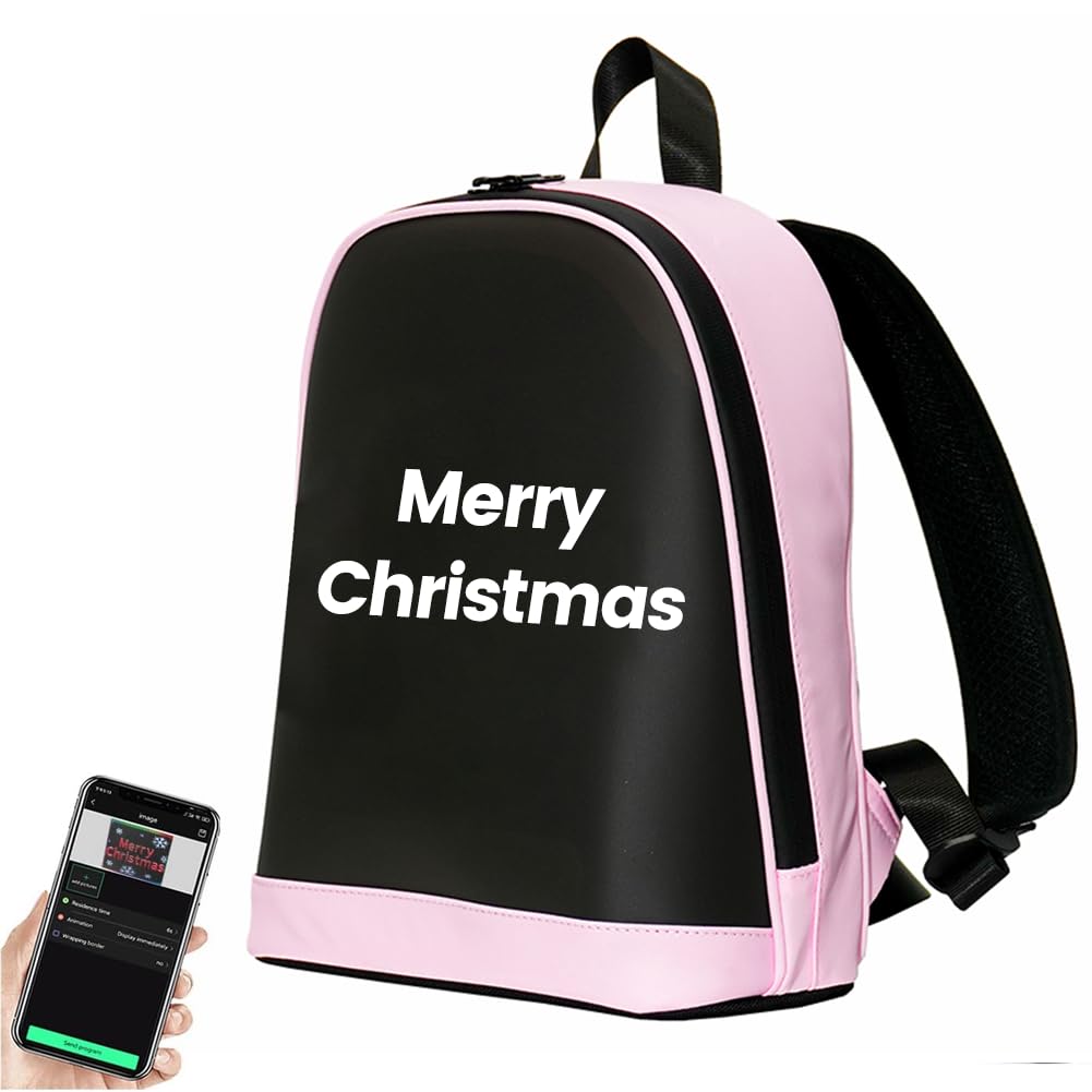 Gugxiom LED-Rucksack, App Controlled Light Up Rucksack, 64x64 High-Cloar-Bildschirm mit DIY-Display für Reisen Im Freien und Werbung (PINK)