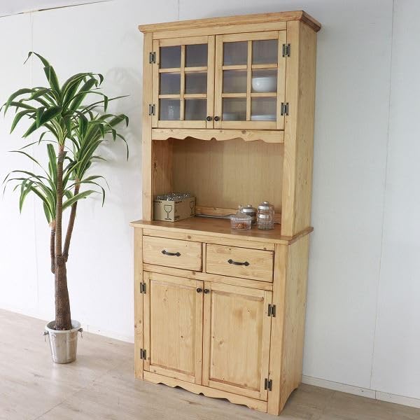 Amazon｜カップボード 食器棚 約幅90cm ライトブラウン 木製 引き出し