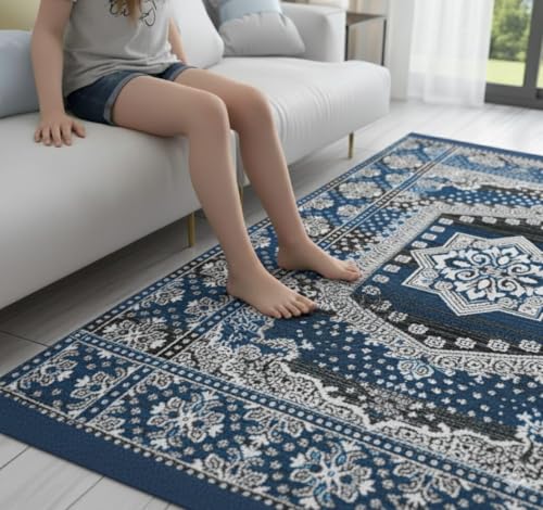 Image of Premium Cotton Carpet 4X6 feet Mult Colour for Living Room, Hall & Kitche | Carpet mat /Area Rug /Carpet & Rug /Carpet for Floor /Kalin & Dhuurie | Square (Blue)