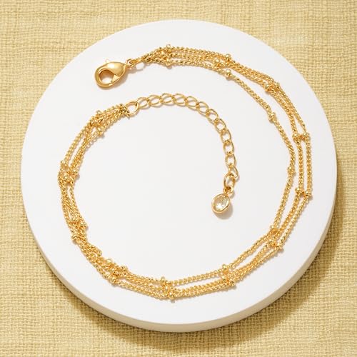 Fettero 14K Gold Bracelet for Women Gold Plated Bracelet Dainty Chain Gold Beaded Bracelet Paperclip/Curb/Figaro/Satellite Chain Adjustable Bracelet Jewelry3