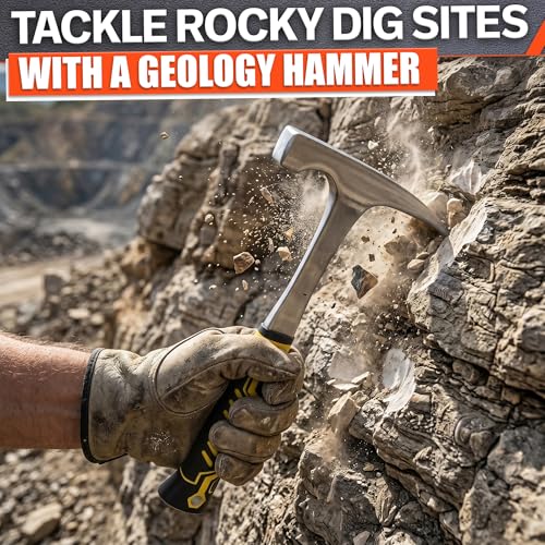 Image of Rock Pick Hammer 20 oz - One-Piece Forged Steel Geology Hammer with Pointed Pick Tip & Shock-Dampening Grip for Rockhounding, Fossil Hunting, Prospecting, Mineral Digging & Light Masonry Chipping Tool