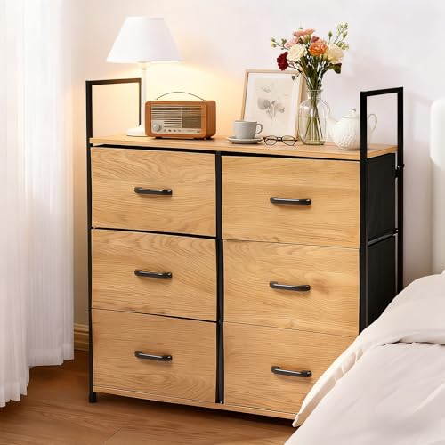 La mejor comparación de Comoda Cajonera los 10 mejores. 45 KINTOP Cajonera para recamara para Ropas, Comoda de Madera con Seis Cajones de Tela, Comoda cajonera Gran Capacidad, Estructura de Acero, Muebles para Recamara, Ideal para Sala de...