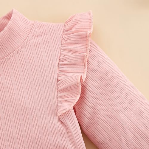 Image of Weixinbuy Toddler Girl Fall Winter Clothes Solid Long Sleeve Ribbed T-Shirt Knit Tops Plaid Button Mini Skirts Set Outfits