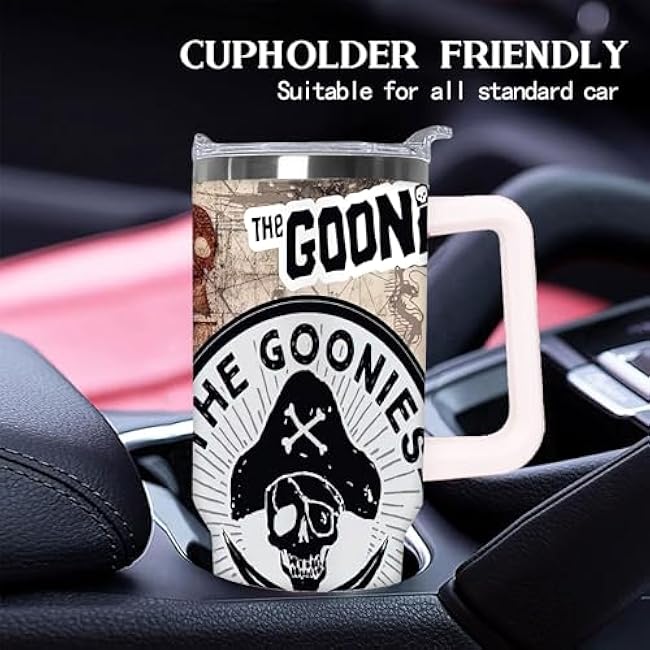 1pc 40oz Goonies Skull and Crossbones Tumbler with Lid, Insulated Travel Mug, Gift for Women Men, Ideal for Halloween, Independence Day, Memorial Birthday Gift, Coffee Cup, weird stuff