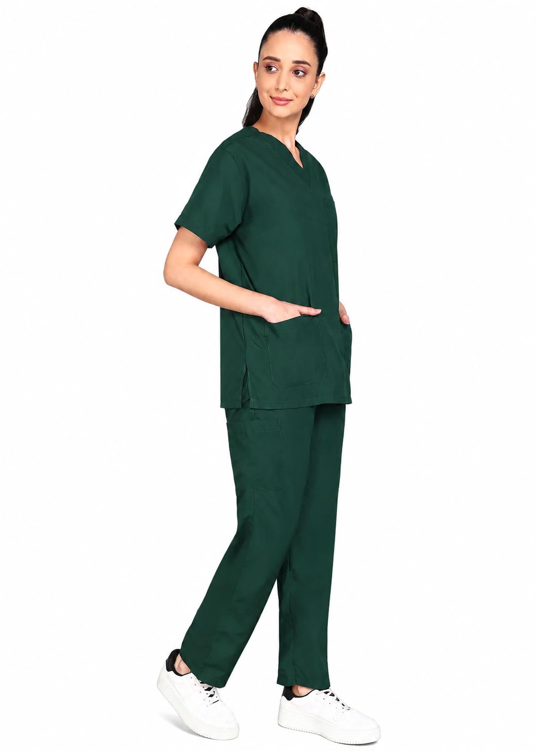 Unisex Medical Scrub Suit Set, Navy Blue, V-Neck Top with Pants, Short Sleeve, Professional Healthcare Uniform with Cargo Pockets-image-48