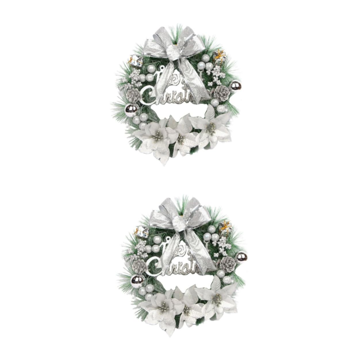 Zerodeko Lot De 2 Couronnes De Noël Réalistes en Pin 30 Cm De Diamètre Nœud en Forme De Baies Décoration Argentée
