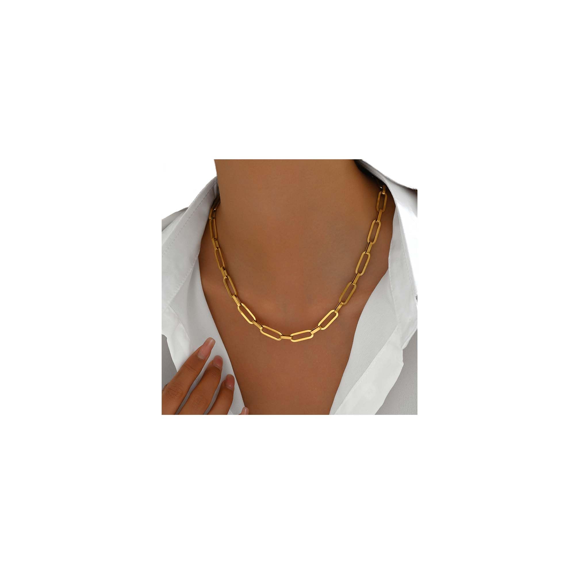 18K Gold Plated Chunky Chain Necklace for Women Thick Cuban Curb Chain Green Gemstone Pendant Toggle Necklace Dainty Layering Gold Chain Trendy Statement Necklace Jewelry image 3