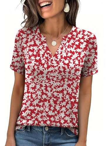 Image of ANRABESS Womens Short Sleeve V Neck Tops Summer Casual T-Shirts Blouses 2026 Spring Trendy Beach Vacation Clothes