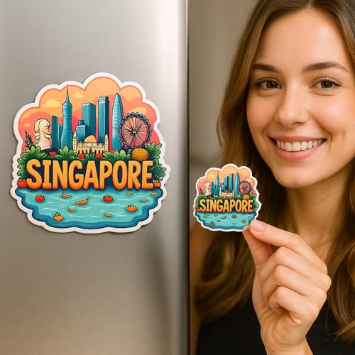 Image of Naxon Singapore Country Theme Souvenir Wooden Refrigerator Stylish Fridge Magnet - Fridge Decoration Magnet for Kitchen & Home Decor | Perfect Souvenir Gift | Size 3x3 Inches | Pack of 1