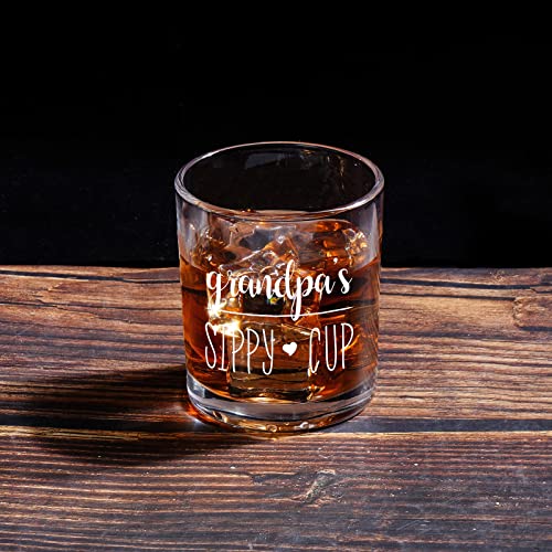 Grandpa's Sippy Cup Whiskey Glass 10Oz, Whiskey Rocks Glass For Grandfather, New Grandpa - Funny Old Fashioned Whiskey Glass For Christmas, Birthday, Father’s Day, Scotch Glass Gift For Rum Bourbon #TOP1