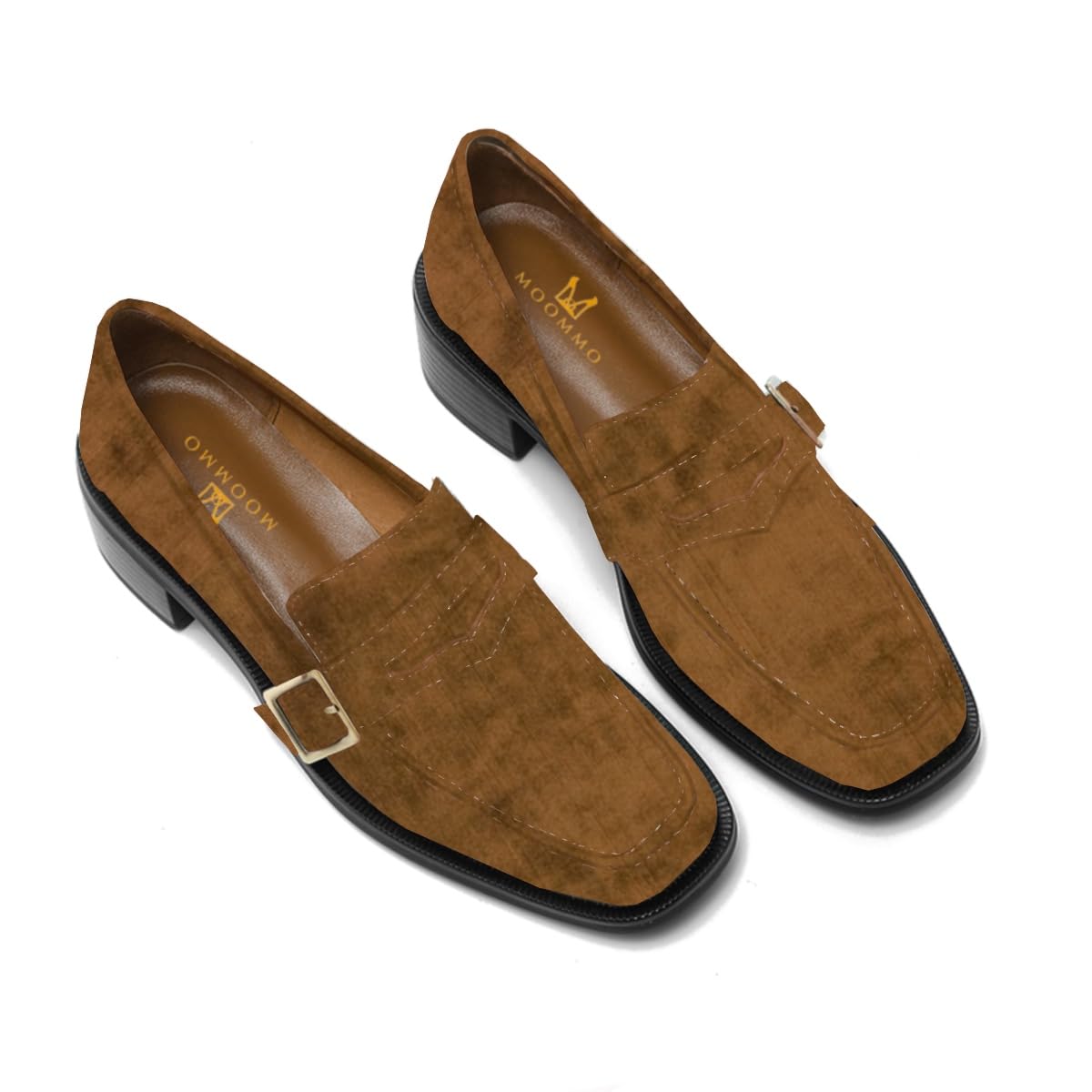Women Classic Penny Loafers Closed Square Toe Patent Low Heel Loafers Slip On Metal Buckle 2 inch Chunky Heel Casual Office Ladies Chic Dress Loafer Shoes Size 4-11 M US-image-47