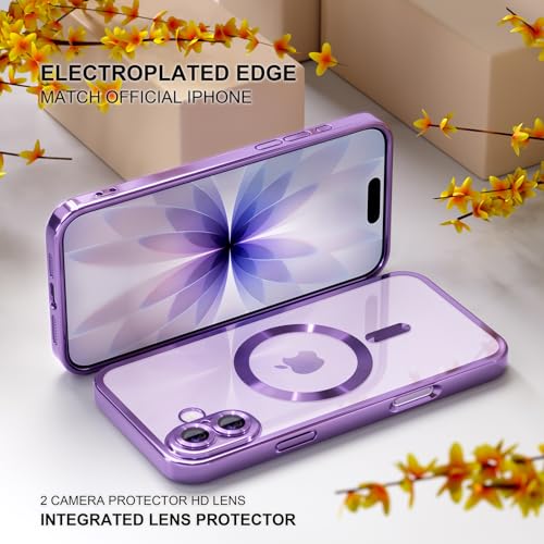 Image of Misea Magnetic for iPhone 17 Case Compatible with MagSafe Light Purple | Never Yellowing, Military Drop Protection, Full Camera Lens Protector Plating Soft Clear Phone Case Women, Lavender Purple