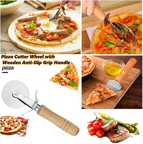 CofeLife Stainless Steel Pizza Peel with Folding Heat Proof Handle, Stainless Steel Pizza Cutter Wheel And Pizza Server with Wooden Anti-Slip Grip Handle, Pizza Peel Set for Baking Homemade Pizza - Thumbnail 5