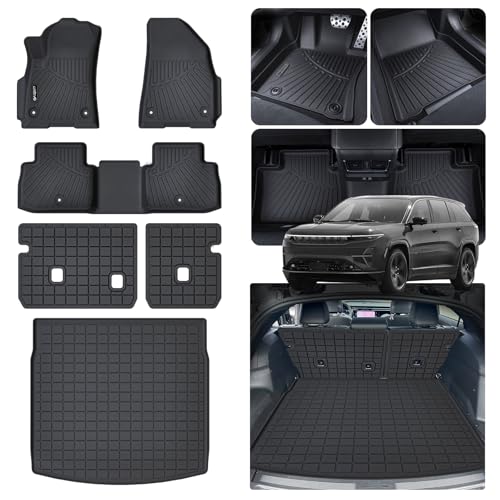 Floor Mats Cargo Mat with Backrest Mats for 2025 2026 Jeep Wagoneer S 4xe EV (Non Fuel) Car Mats Accessories All Weather TPE Floor Liners&Cargo Liners Velcro Covering The Backrest Accessories
