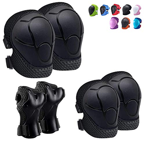 Knee Pads for Kids Knee Pads and Elbow Pads Toddler Protective Gear Set Kids Elbow Pads and Knee Pads for Girls Boys with Wrist Guards 3 in 1 for Skating Cycling Bike Rollerblading Scooter-Black M