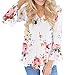 FORUU Trendy Autumn Women Floral Printing Long Flared Sleeve Casual Blouse Tops T-Shirt (L, White)
