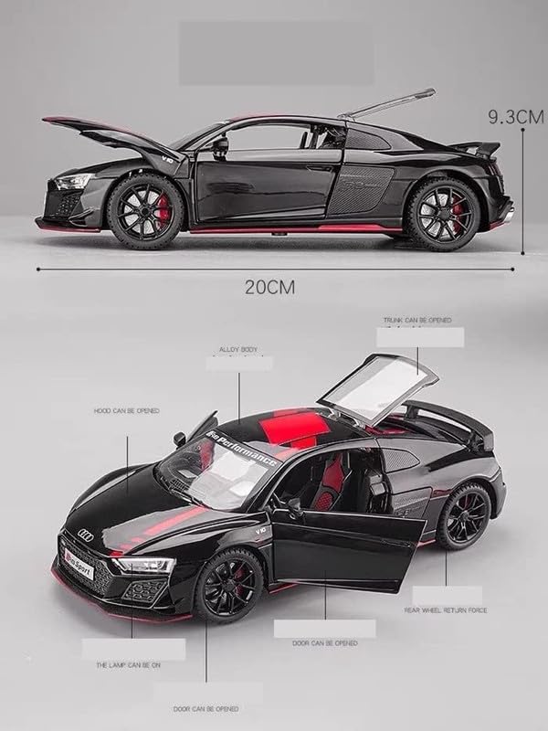 Image of Play Boy 1:24 Audi R8 Model Diecast Metal Alloy Pullback Toy Vehicle with Openable Doors Light and Music Car for Kids (Multicolor)
