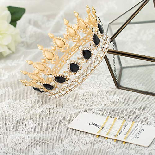Image of Foyte Baroque Queen Crown and Tiaras Sparkly Rhinestone Wedding Crown Bride Tiaras Royal Princess Full Tiaras Headpieces for Women and Girls