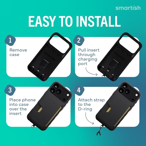 Image of Smartish iPhone 17 Pro Wallet Case + Crossbody Lanyard Strap - [Slim + Protective] Phone Case Credit Card Holder + Detachable Shoulder Neck Strap for Apple iPhone 17 Pro Max - Black Tie Affair