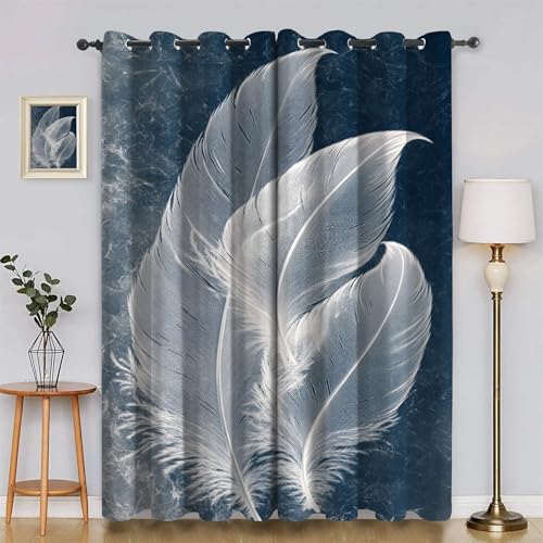 Genérico 140x175 cm Cortina Opaca de Pluma Arte Azul Cortinas con Ojales y Aislamiento Térmico, para Sala de Estar Dormitorio Comedor, 2 Panels &D3826