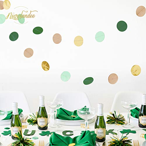 Nicrolandee Wedding Party Decorations - 3 Pack Green Dots Paper Garland String Hanging Backdrop For St Patricks Day Rustic Wedding, Neutral Baby Shower, Vintage Party, Birthday, Engagement #TOP4