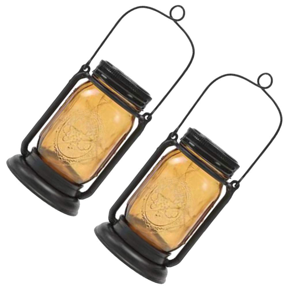 Beaupretty 2pcs Solar Lanterns Outdoor Mason Jar Hanging Solar Lights Waterproof Garden Lanterns Lamps for Outdoor Lawn Patio Holiday Decoration
