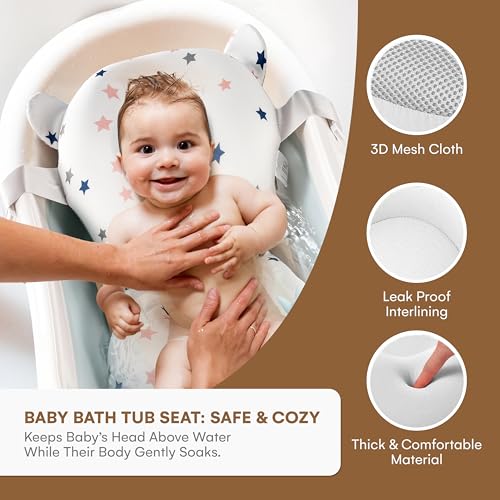 Baby Bath Tub Seat Cushion - Baby Sink Bath Cushion - Bathing Seat Support, Infant or Newborn Bath Pillow Support Mat - Comfort Bathtub Safety Seat Pad - Floating Tub Pillow for Babies or Infants - Thumbnail 2