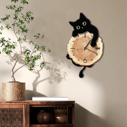 Horloge murale chat silencieuse avec queue à pendule art déco salon - 4