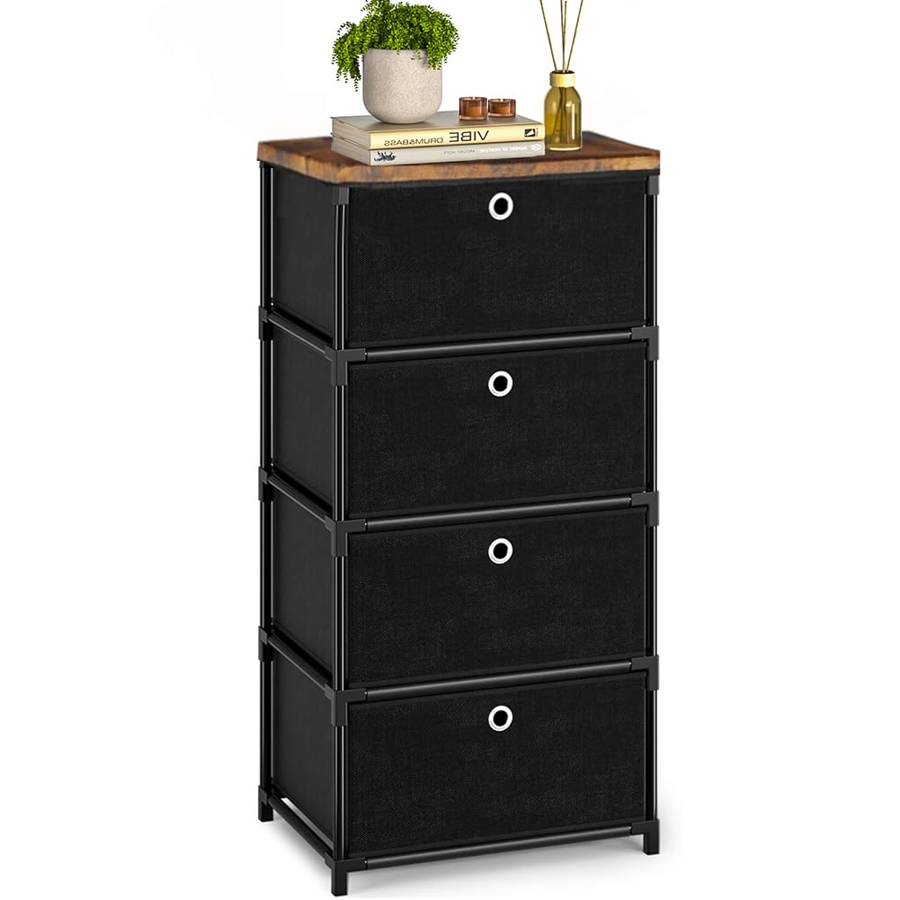 Fabric Storage Drawers Dresser and Chest of Drawers Small Dresser with Drawers Unit Sturdy 4 Drawers Dressers for