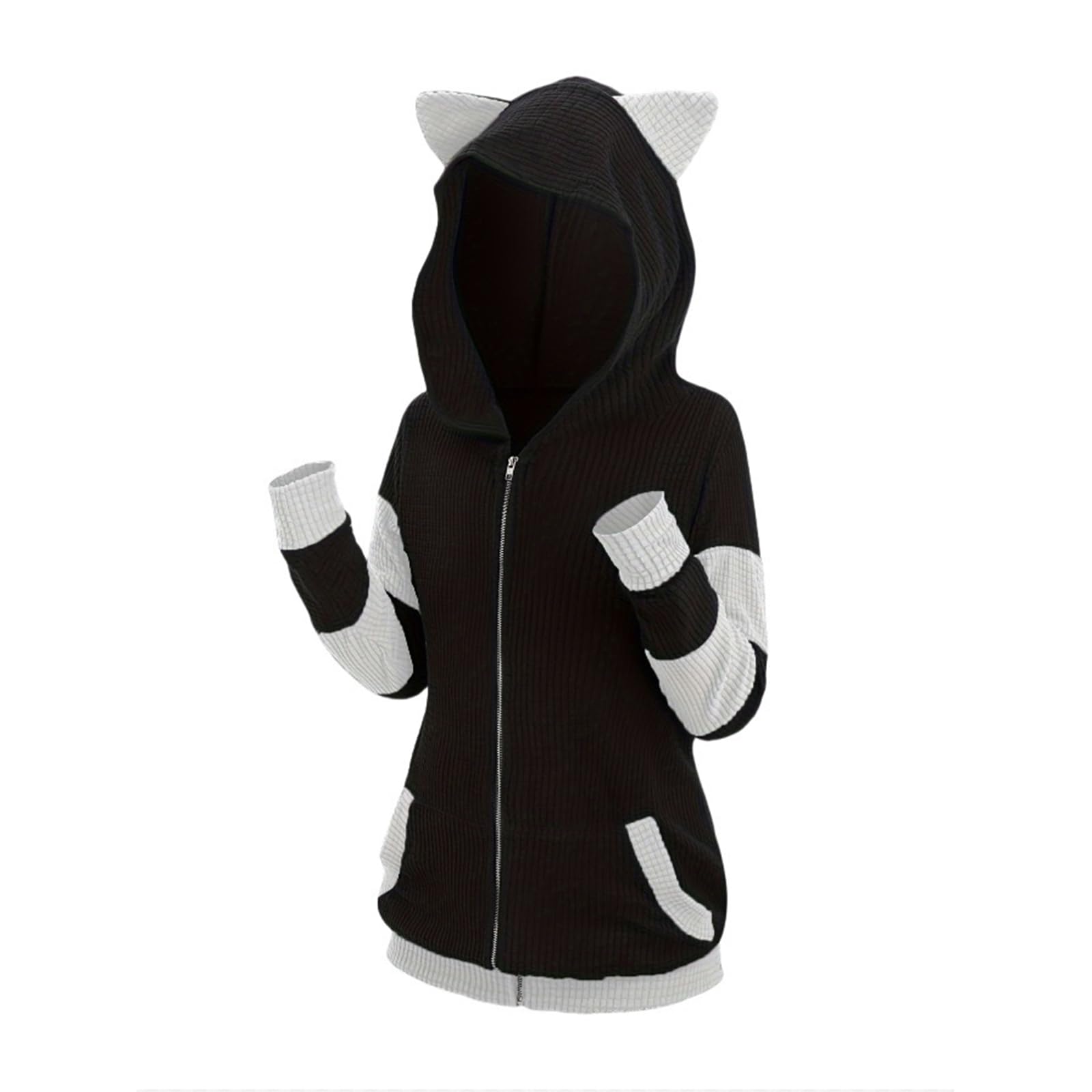 Hoodie para Mujer con Orejas de Gato, Chaqueta de Capucha Almidada (Slim Fit), Sudadera de Manga Larga con Bolsillos, Cute Capucha Pullover para Otoño Party