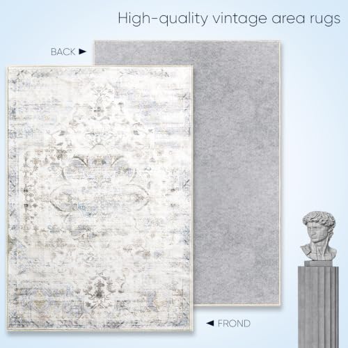 Image of 2'x3' Rugs for Living Room Bedroom, Washable Area Rugs, Pet & Kid Friendly Low Pile Carpet, Non-Shedding Non-Slip TPE Backing, Vintage Distressed Print Floor Mat for Bedroom Dining Room, Blue