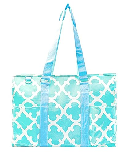 All Purpose Organizer 18" Large Utility Tote Bag (Geo Clover Aqua Blue)