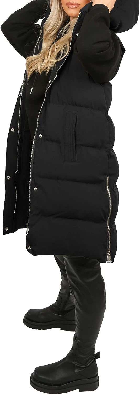 Inorin Womens Down Vest with Stand Collar Thick Hooded Sleeveless Long Coats Jacket