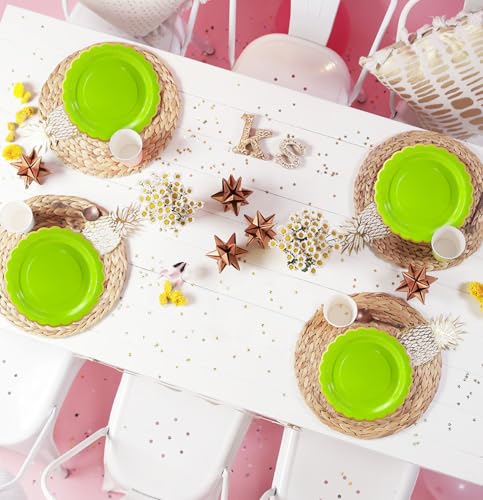 Image of HEIPINIUYE 50 Pieces Lime Green Paper Plates with Gold Foil 7 Inch Disposable Lime Green and Gold Scalloped Dinner Plates for Wedding Baby Shower Birthday Party Dessert Plate