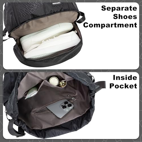 Image of HOLYLUCK Drawstring Backpack Gym Bag with Shoe Compartment for Soccer,Basketball, String Swim Beach Bag for Men Women, Black