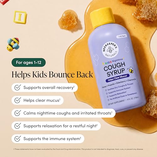 Image of Beekeeper's Naturals Kids Nighttime Propolis Honey Syrup | Immune Support with Propolis, Elderberry & Raw Honey, Sleep Support with Chamomile & L-Theanine, Gluten Free