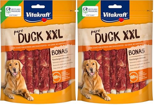 Vitakraft Pure Duck XXL Bonas, snack cane, bastoncini con carne d'anatra, snack per l’addestramento del cane, senza l’aggiunta di zuccheri e cereali (1x 200g) (Confezione da 2)