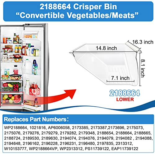 [2 Pack] Upgraded 2188656 Fridge Crisper Drawer UPPER Humidity Control Drawer & 2188664 Crisper Bin LOWER Refrigerator Drawer Replacement For Kenmore Whirlpool Fridge Drawer Parts WRS325FDAM04 Drawer