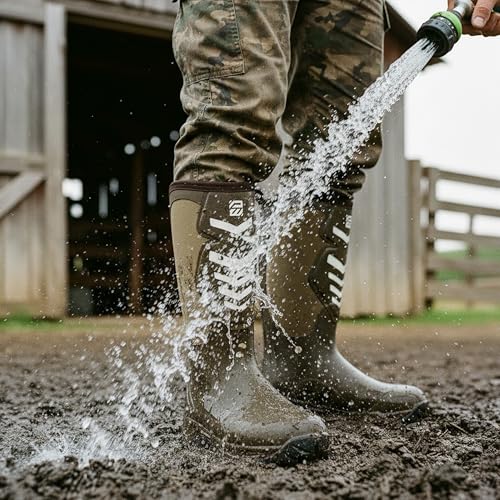 Image of WOVENPAK Rubber Boots for Men, Mens Boots Waterproof Insulated Hunting Boots with Steel Shank, Neoprene Rubber Work Mud Boots Outdoor All Season, Size 6-13