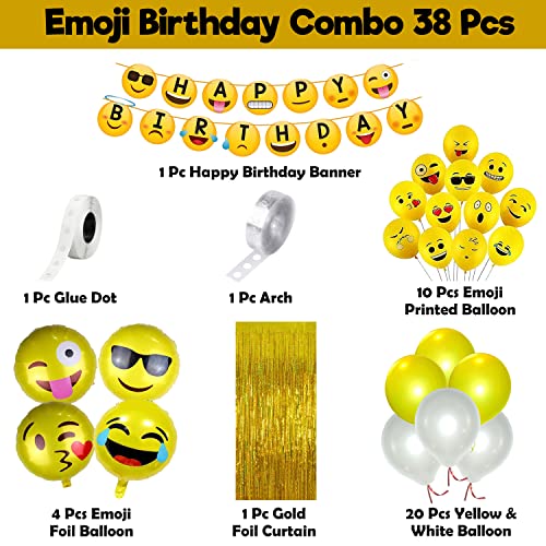 Image of Party Propz Smiley Balloons For Birthday Decoration- Pack Of 38 Pcs,Smiley Birthday Theme For Kids Emoji Theme Birthday Decoration Kit Happy Birthday Banner(Cardstock)Birthday Decoration Items,Yellow