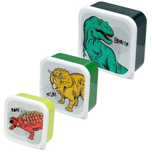 Image of eMKay® Dinosaur Lunch Box Set of 3 – Stackable Food Storage Containers (350 ml/550 ml/800 ml) | BPA‑Free Polypropylene Snack Pots – Nesting Lunchboxes for Kids & Adults