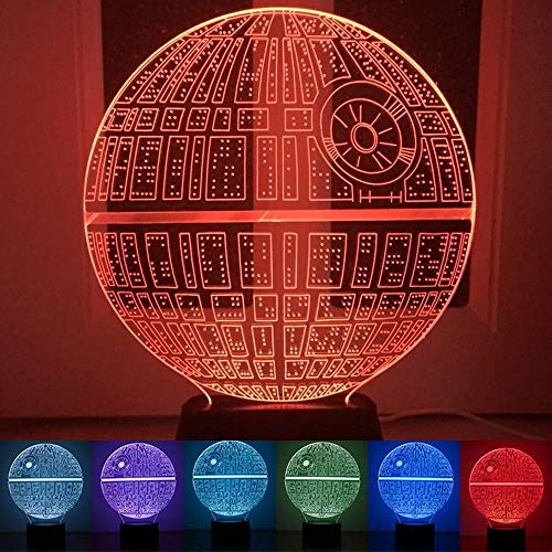 Luz de noche ilusión 3D con control remoto táctil, 7 colores cambiantes de escritorio USB novedoso LED lámpara de mesa – Regalo de cumpleaños para niños dormitorio (estrella de la muerte)