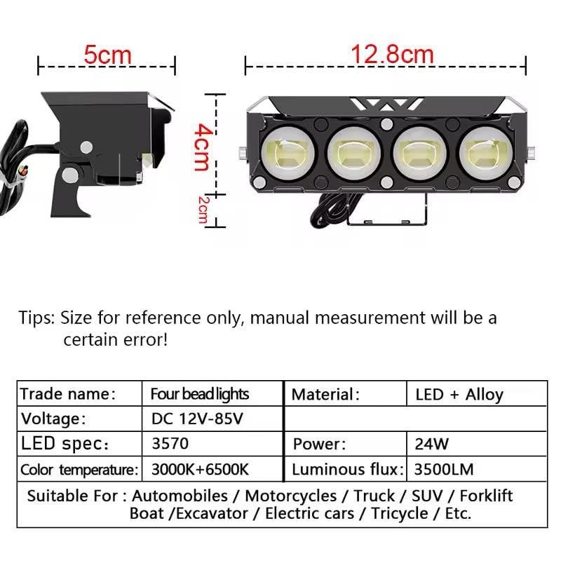 Image of AutoBizarre Car Motorcycle 12V Headlight Led Projector Lamp Dual Color Yellow White Fog Light Metal Body Spotlight Universal for All Bikes Cars SUVs etc. (4 LED, 2 Pcs)