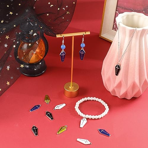 SUNNYCLUE 1 Box 40Pcs 4 Colors Gothic Charm Coffin Charms Bulk Dangle White Gold Back Halloween Theme Holiday Coffins Cross Charm for jewellery Making Charms Findings DIY Necklace Earring Adults Craft - Image 4